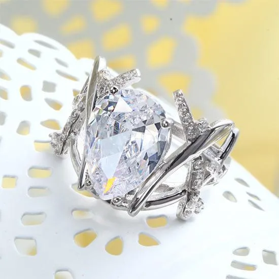 4 Carat Pear Cut Created Zirconia 925 Sterling Silver Wedding Anniversary Ring MJXFR8018