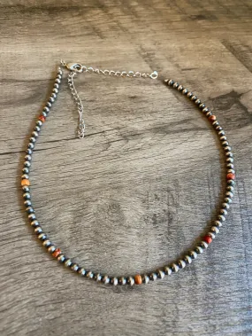 4 mm Sterling Silver Pearls choker with spiny