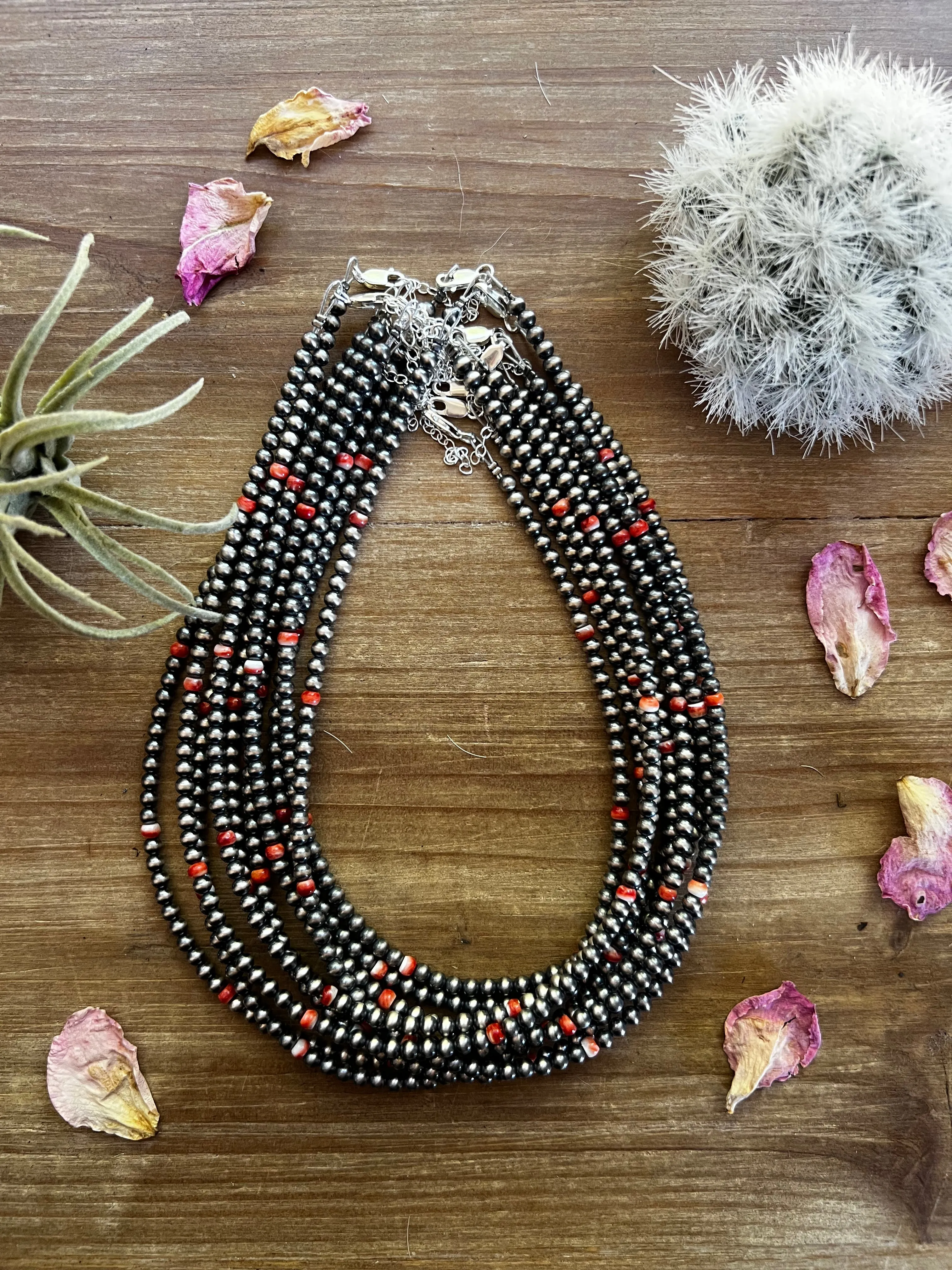 4 mm Sterling Silver Pearls choker with spiny