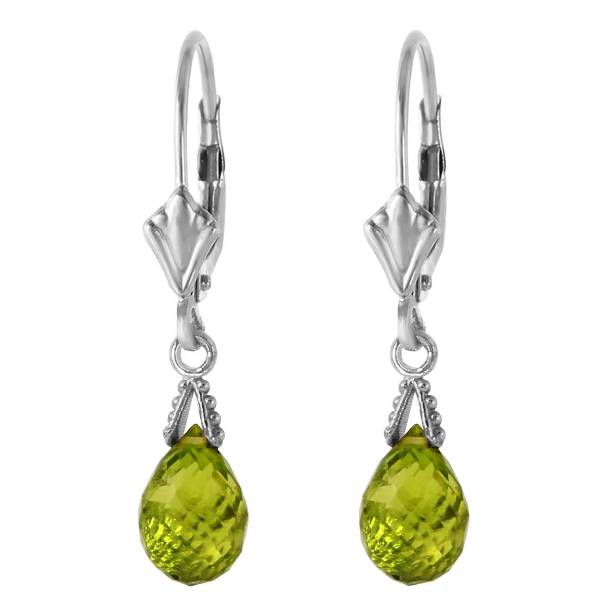 4.5 Carat 14K Solid White Gold Leverback Earrings Briolette Peridot