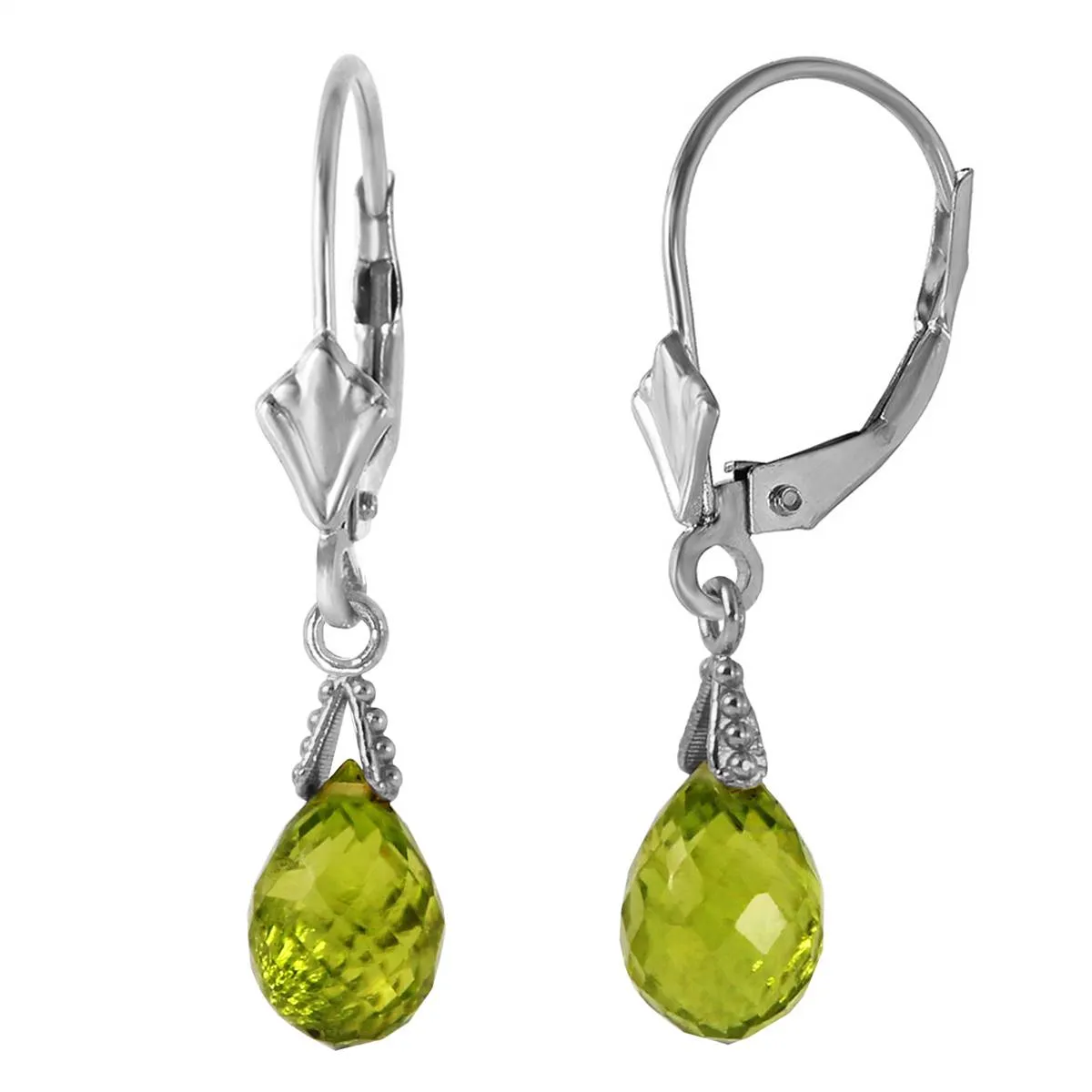 4.5 Carat 14K Solid White Gold Leverback Earrings Briolette Peridot