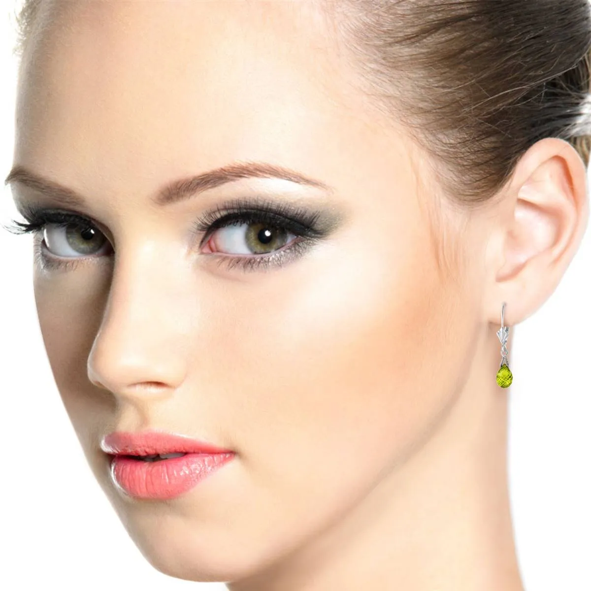 4.5 Carat 14K Solid White Gold Leverback Earrings Briolette Peridot