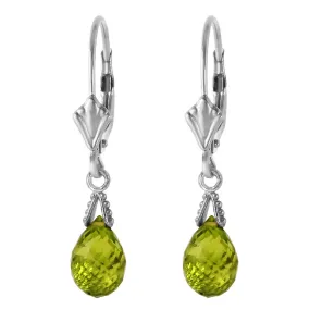 4.5 Carat 14K Solid White Gold Leverback Earrings Briolette Peridot