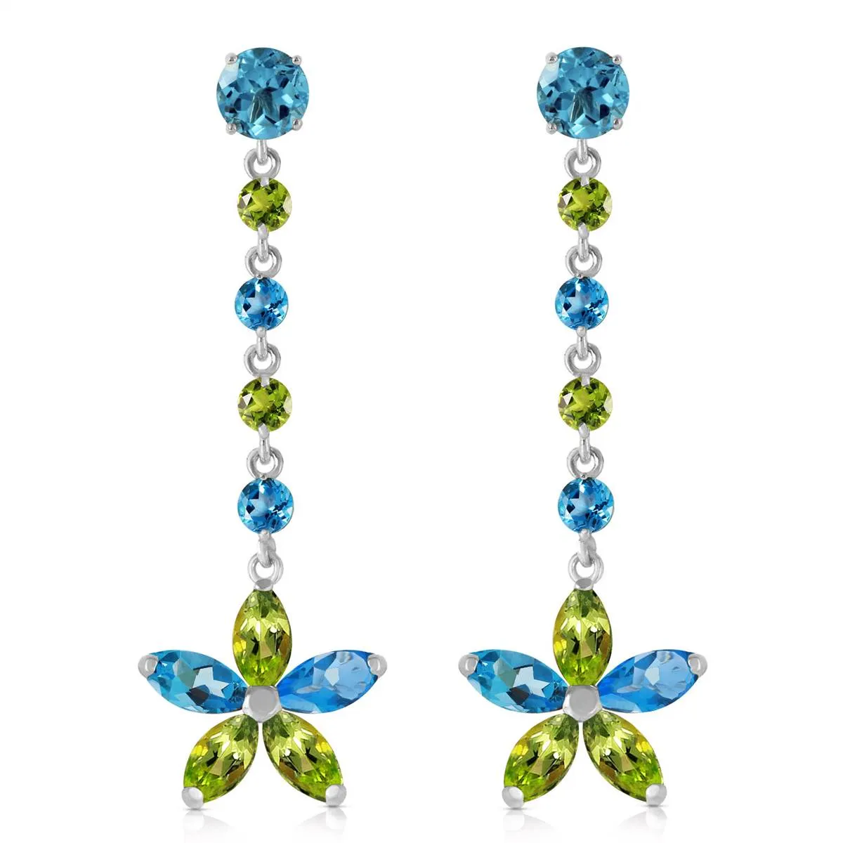 4.8 Carat 14K Solid White Gold Chandelier Earrings Natural Blue Topaz