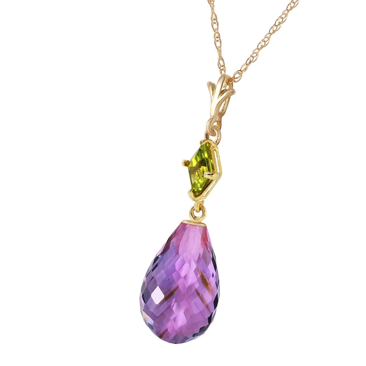 5.5 Carat 14K Solid Yellow Gold Necklace Peridot Purple Amethyst