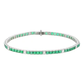 5.80Ct Emerald and 0.83Ct Diamond Tennis Bracelet in Platinum, 7inch