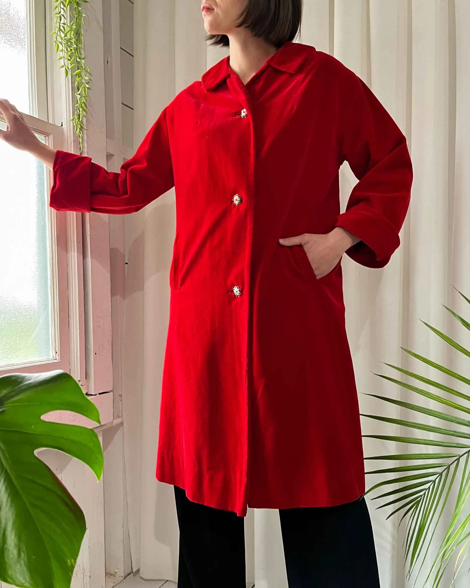 60s Red Velvet Evening Jacket | S