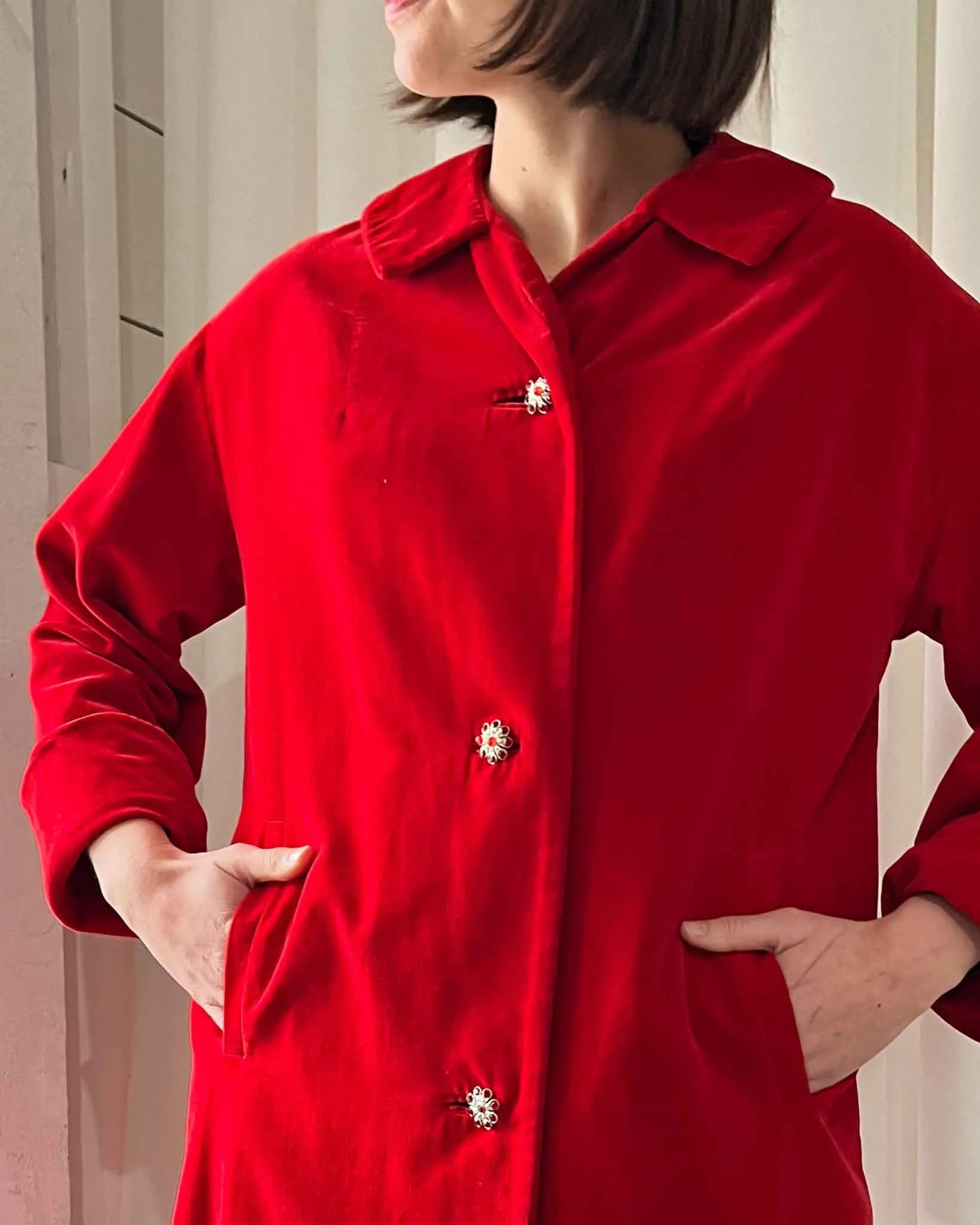 60s Red Velvet Evening Jacket | S
