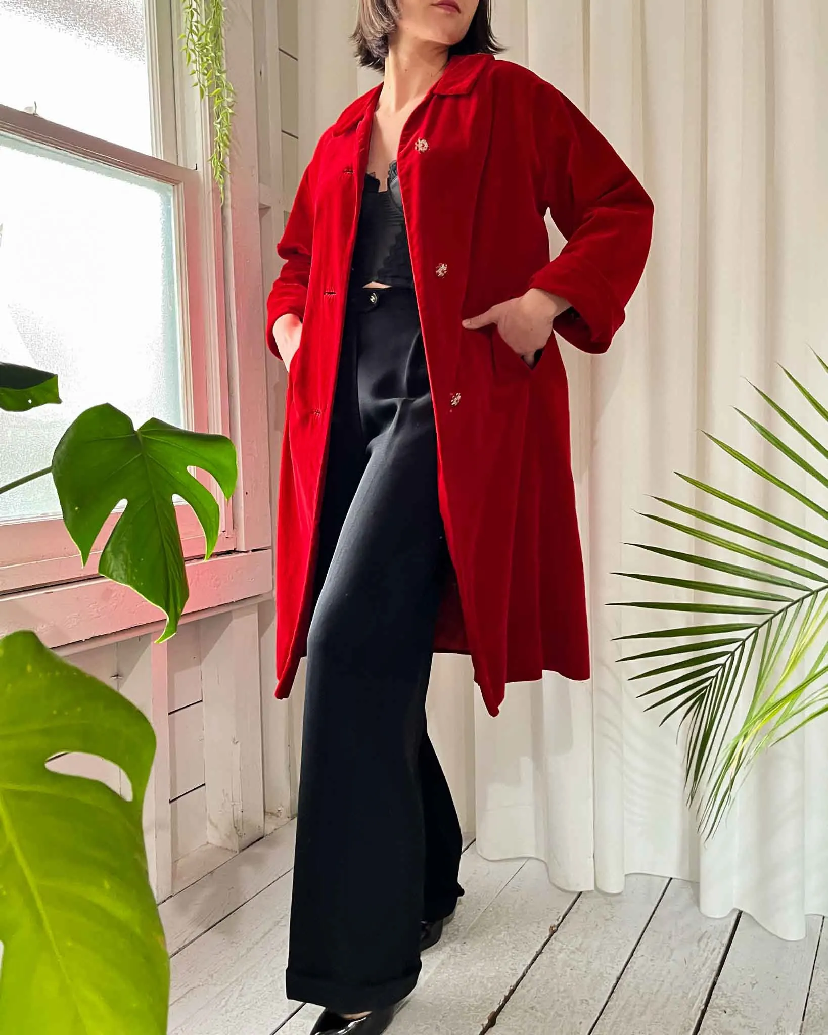60s Red Velvet Evening Jacket | S