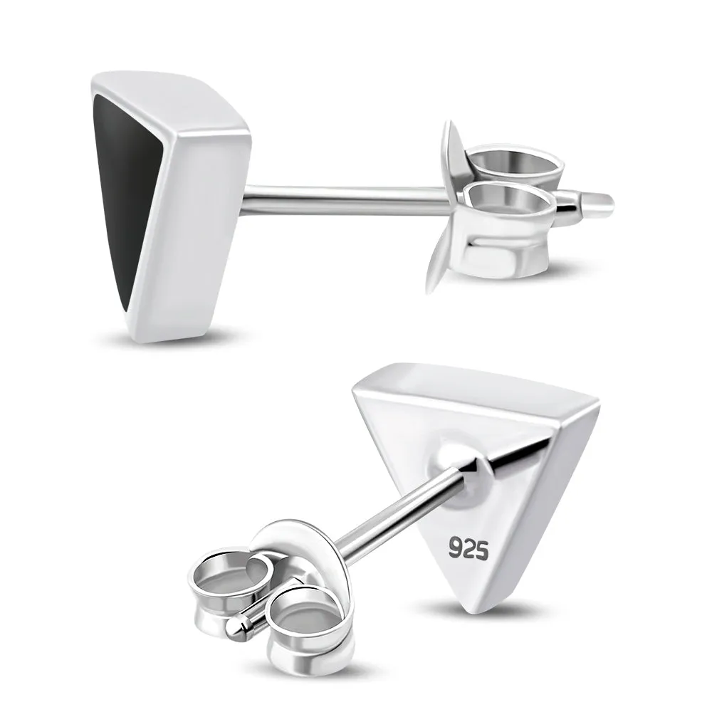 7.00mm | Black Onyx Triangle Silver Stud Earrings