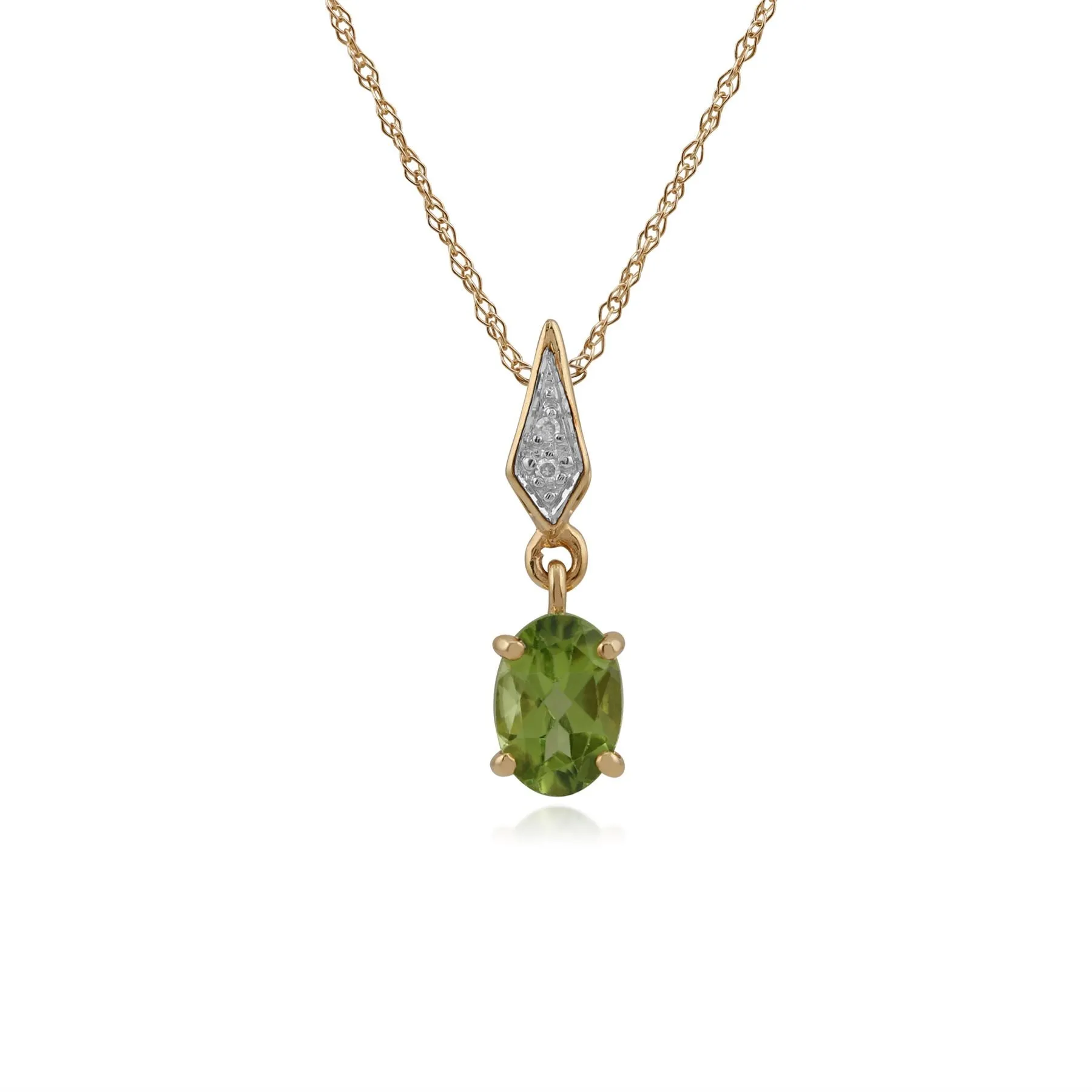 9 karat Gelbes Gold Peridot & Diamant 18zoll Halskette