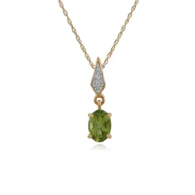 9 karat Gelbes Gold Peridot & Diamant 18zoll Halskette
