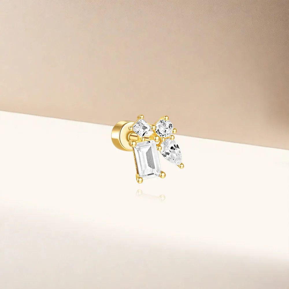 925 Silver Four CZ Diamond Flat Back Earrings