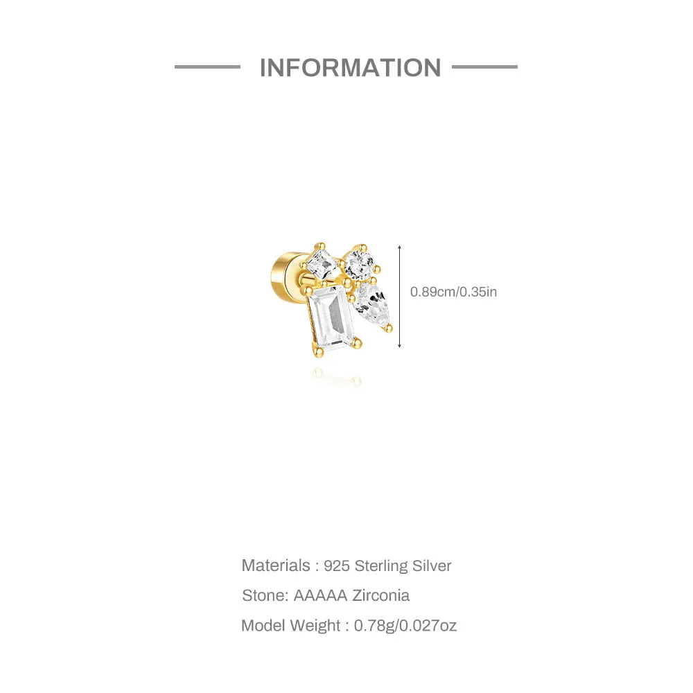 925 Silver Four CZ Diamond Flat Back Earrings
