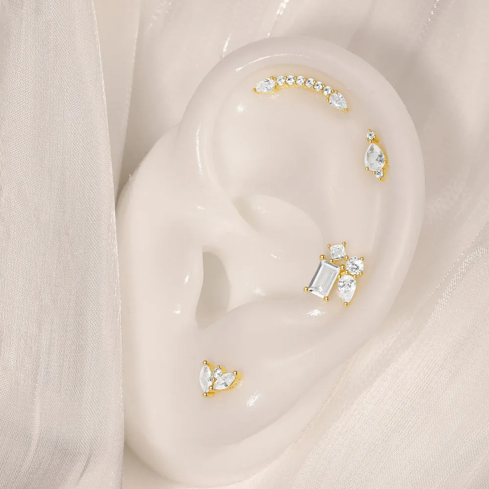 925 Silver Four CZ Diamond Flat Back Earrings