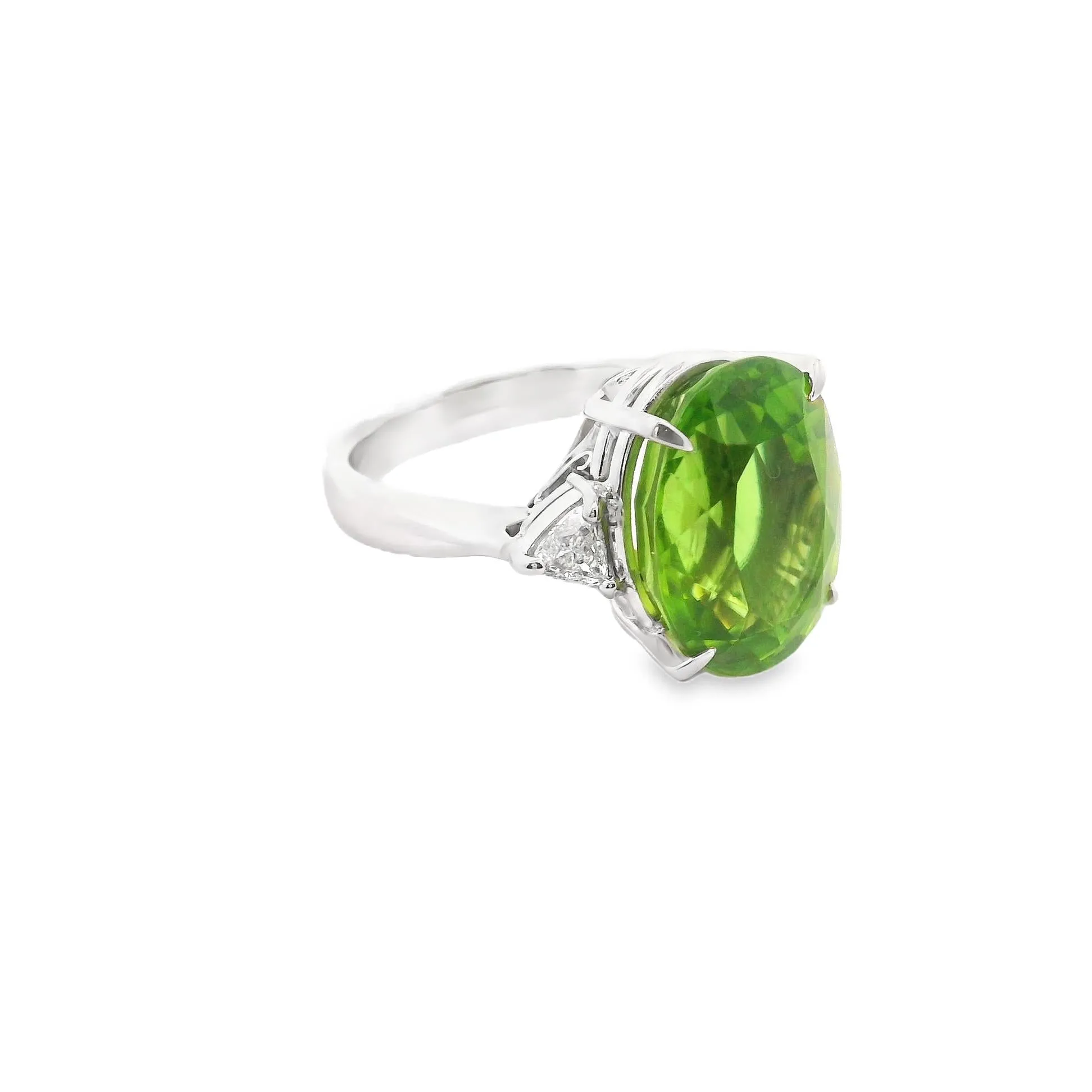 9.61 Carat Peridot Diamond 3-Stone Platinum Ring