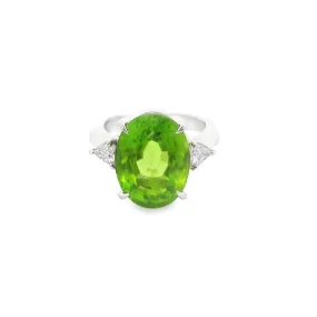 9.61 Carat Peridot Diamond 3-Stone Platinum Ring