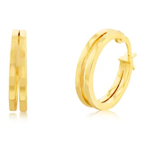 9ct Yellow Gold Plain Double 15mm Hoop Earrings