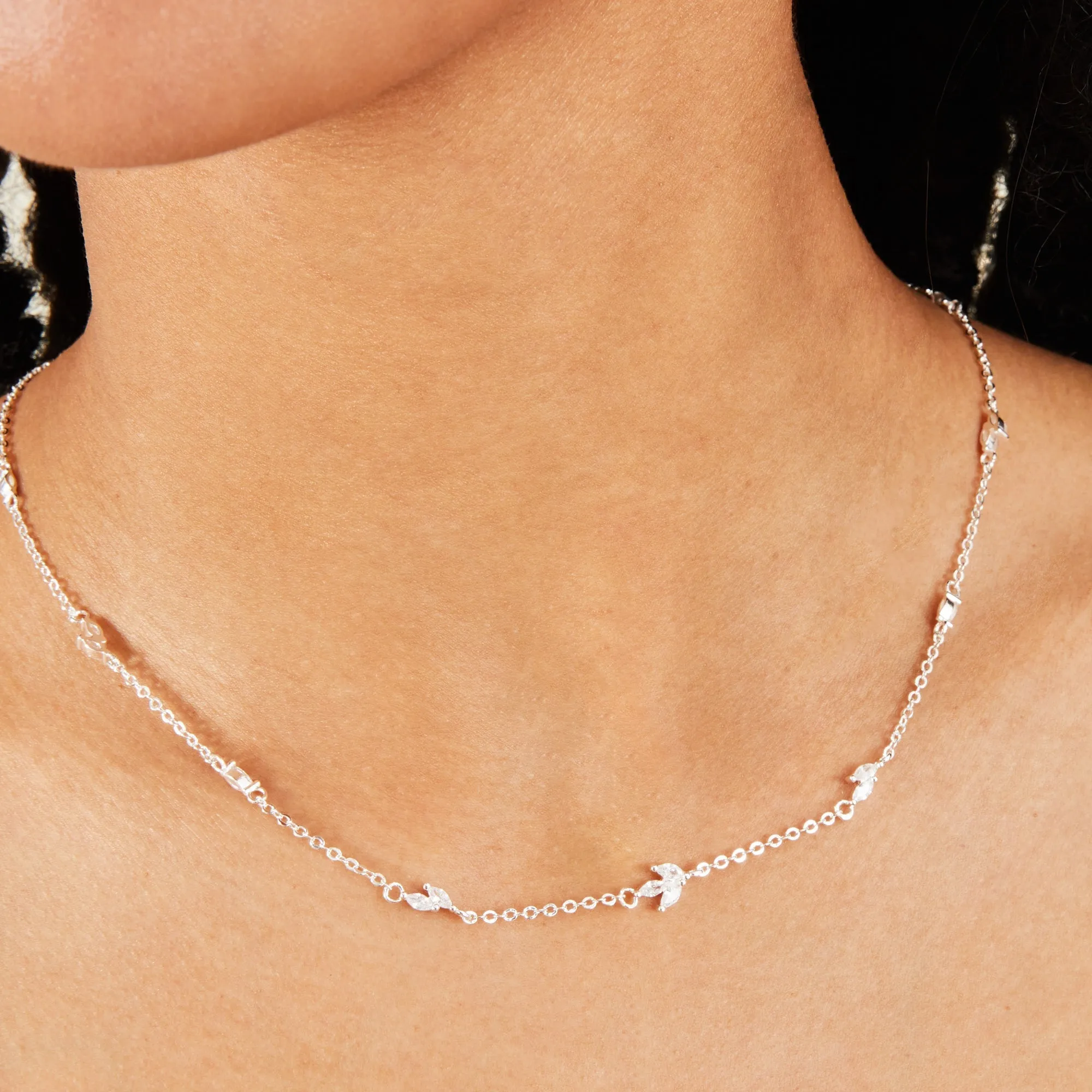 Accessorize London Women's Sterling Silver-Plated Cubic Zirconia Vine Collar Necklace
