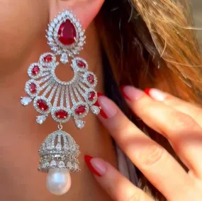 Alara Ruby Red & White Gold Statement Indian Jewelry Earrings Rose Gold - Jaipur Rose Modern Luxury Designer Indian Jewelry