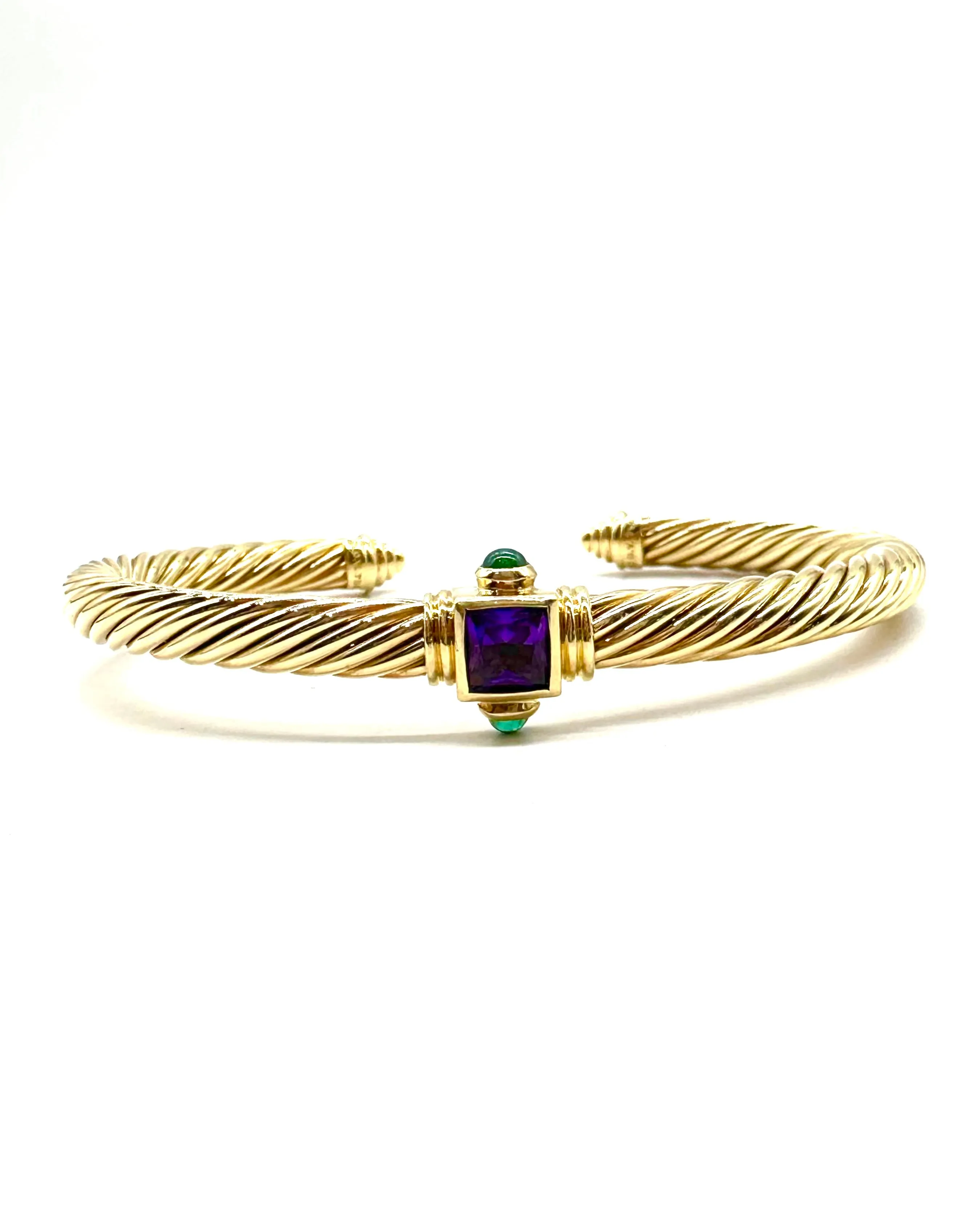Amethyst and emerald David Yurman Renaissance gold cuff bracelet