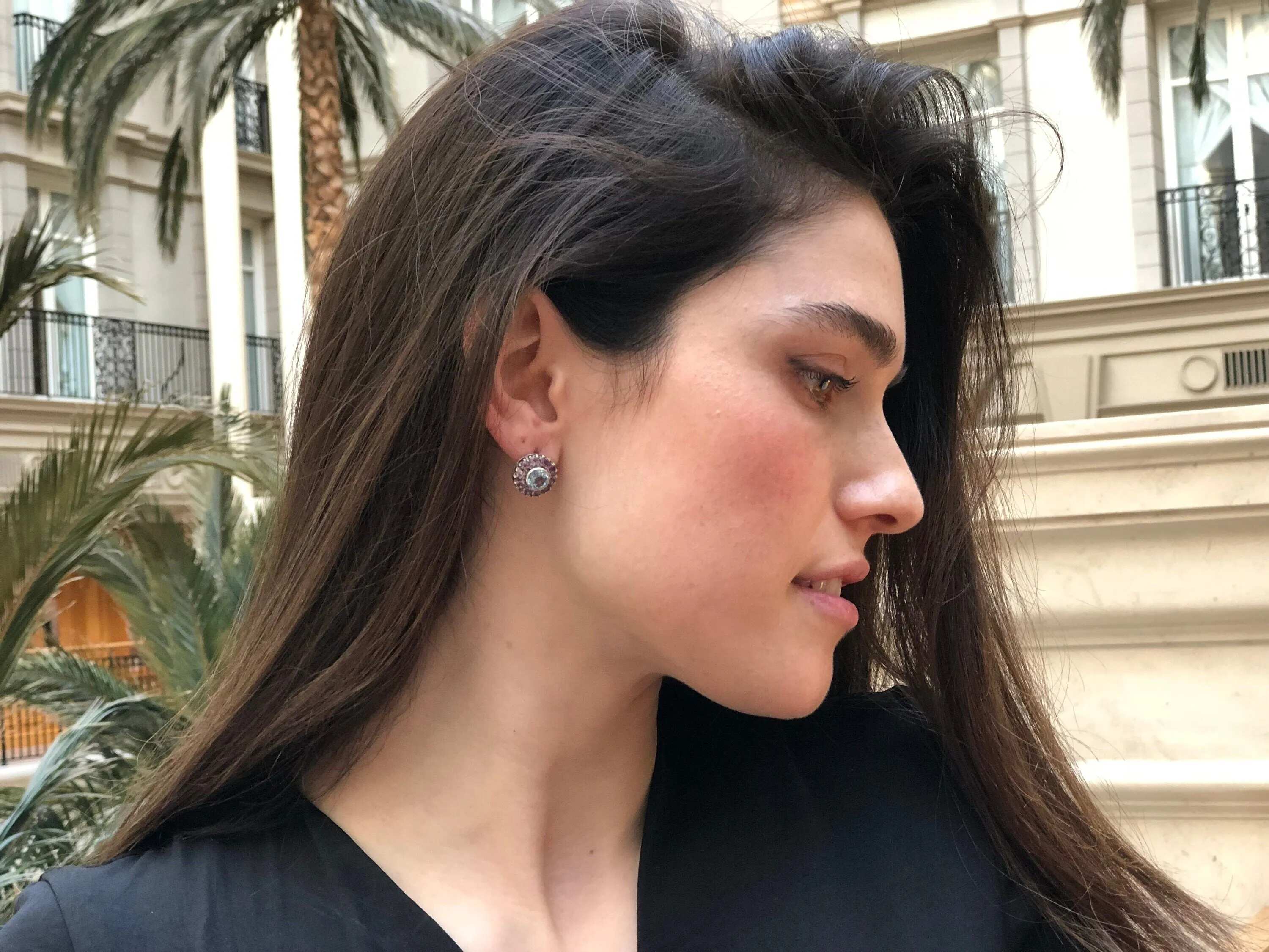 Amethyst Flower Earrings - Vintage Amethyst Earrings - Purple Flower Studs