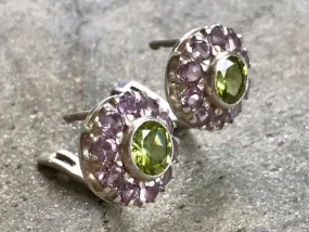 Amethyst Flower Earrings - Vintage Amethyst Earrings - Purple Flower Studs