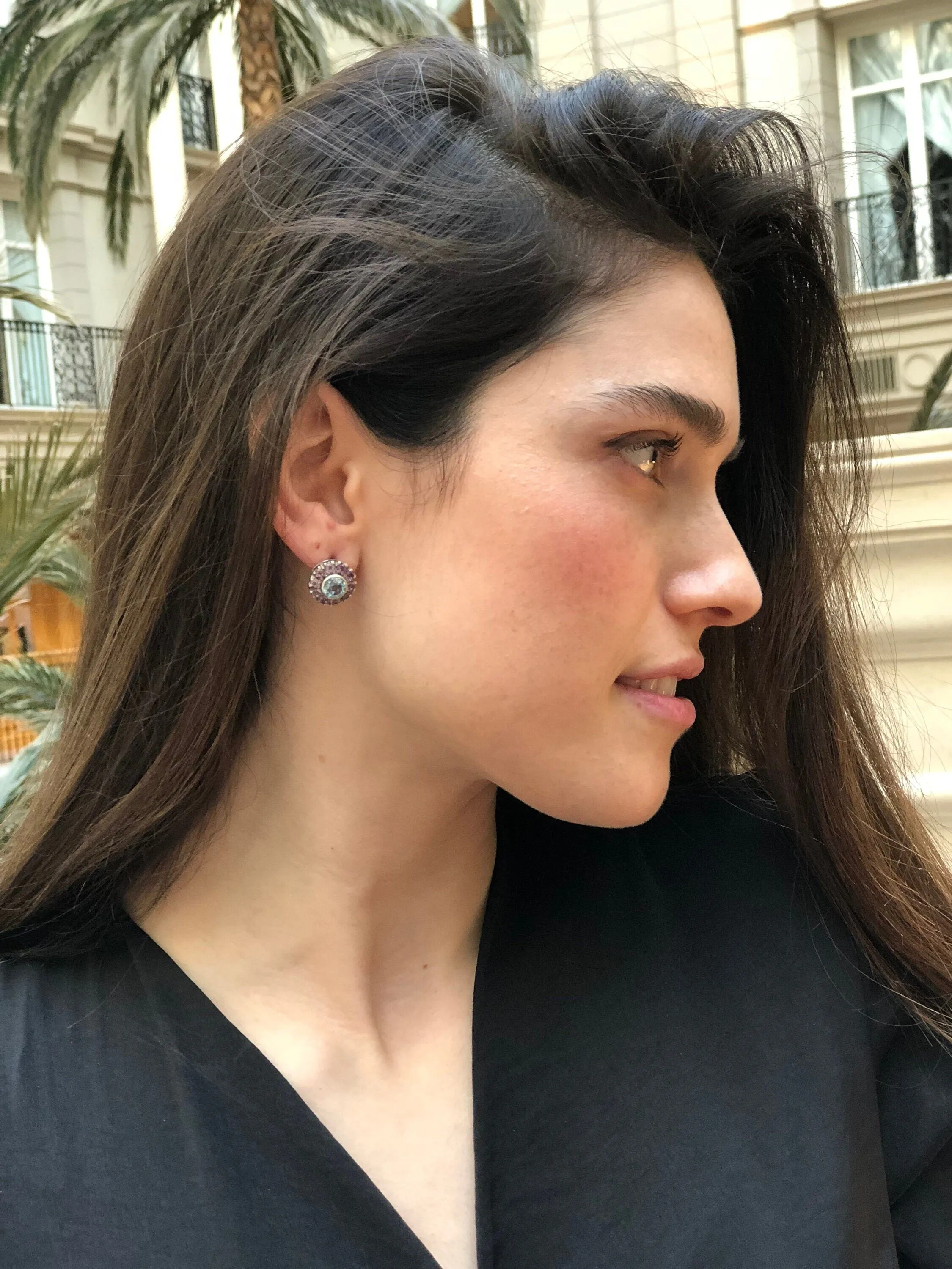Amethyst Flower Earrings - Vintage Amethyst Earrings - Purple Flower Studs