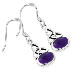 Amethyst Stone Celtic Trinity Knot Silver Earrings