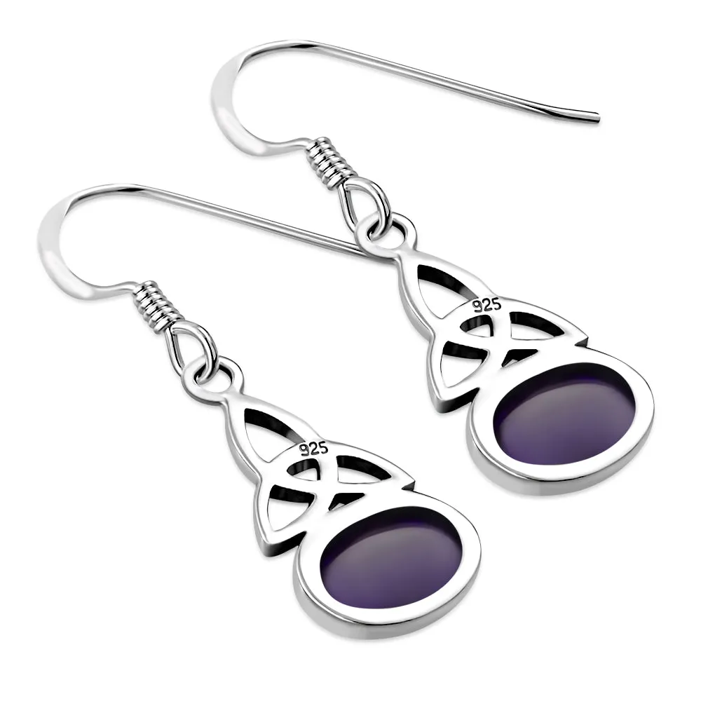Amethyst Stone Celtic Trinity Knot Silver Earrings