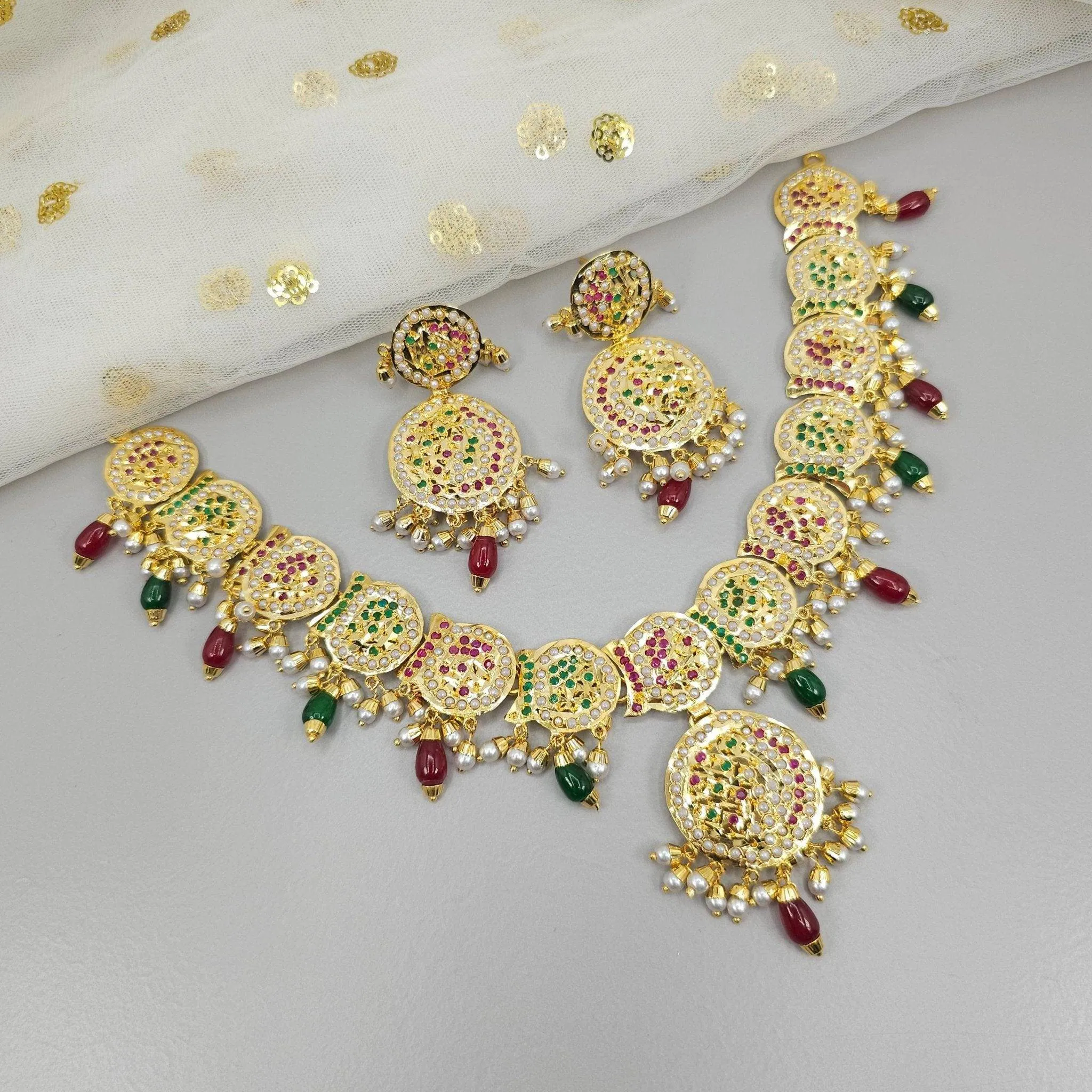 Anjum Premium Quality Jadau Nauratan Choker Set