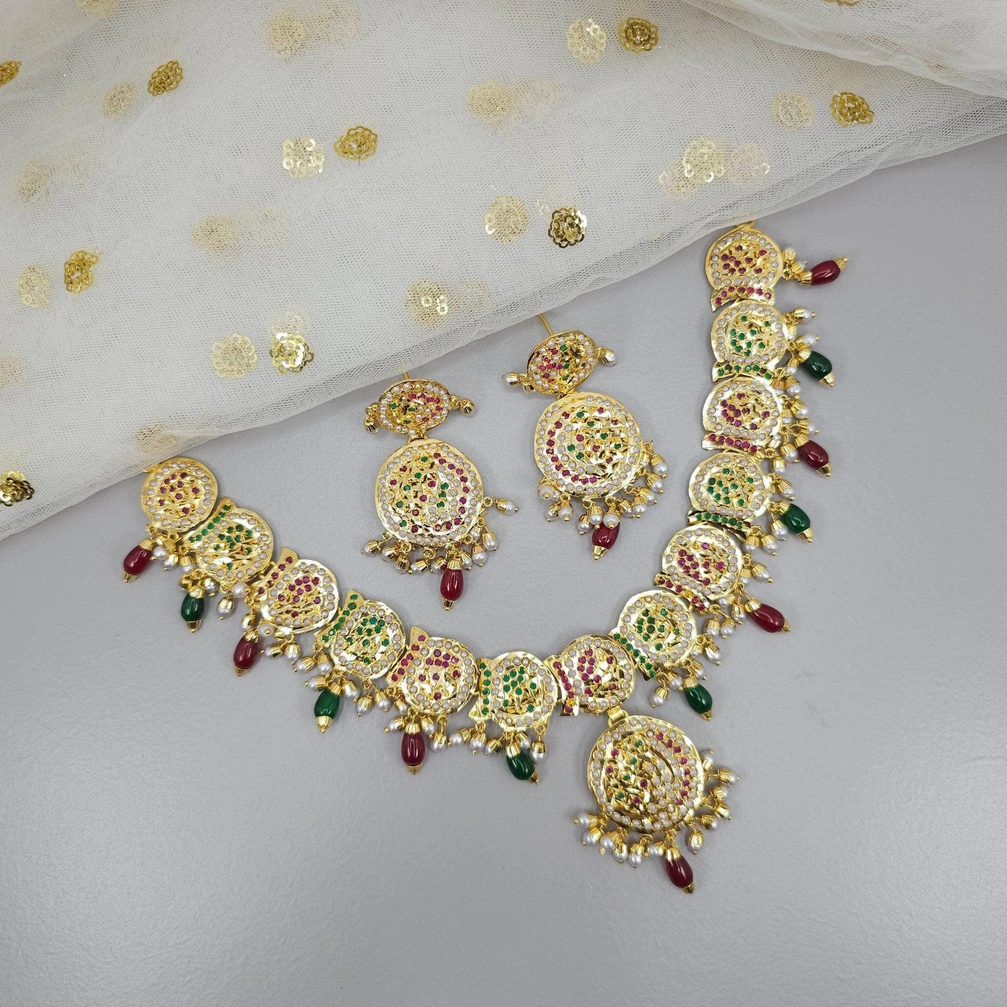Anjum Premium Quality Jadau Nauratan Choker Set