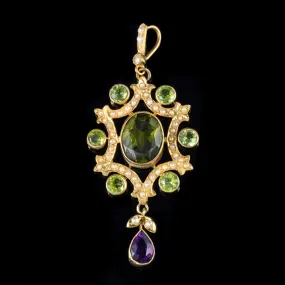 Antique Edwardian Suffragette 3.50Ct Peridot Pendant 18Ct Gold Circa 1910