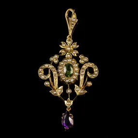 Antique Edwardian Suffragette Pendant Amethyst Pearl Circa 1915