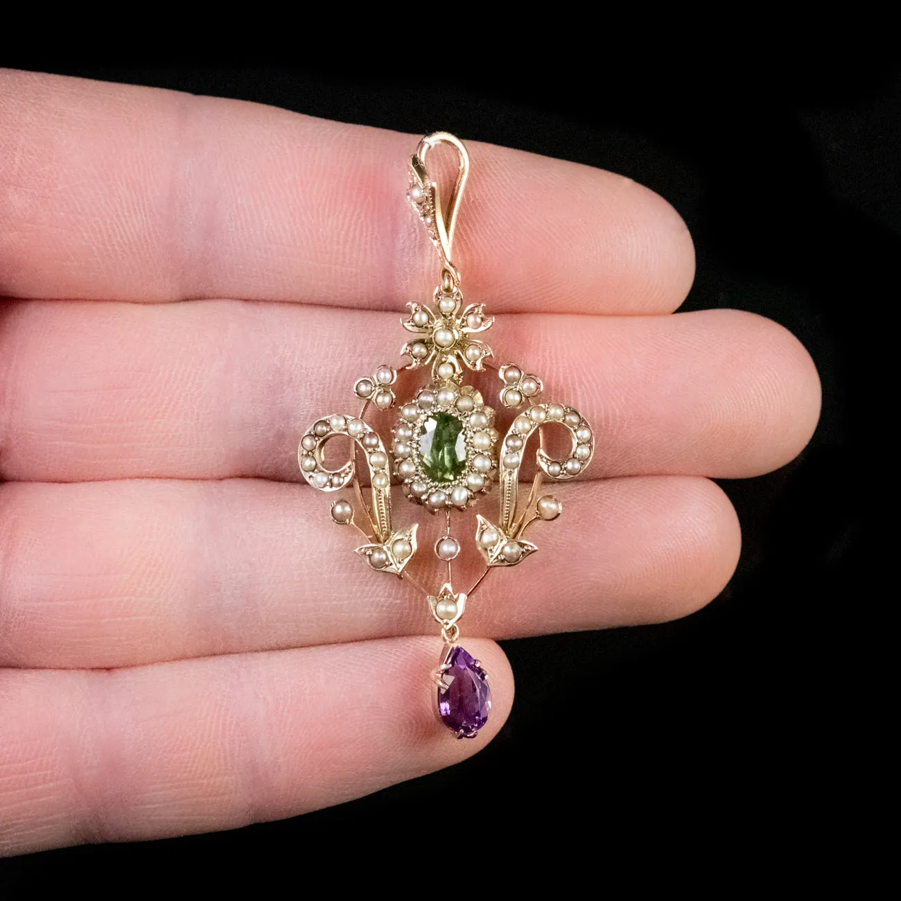 Antique Edwardian Suffragette Pendant Amethyst Pearl Circa 1915