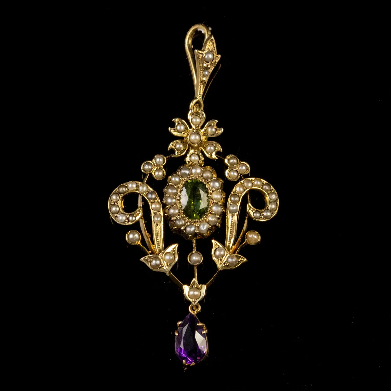 Antique Edwardian Suffragette Pendant Amethyst Pearl Circa 1915