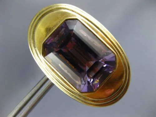 ANTIQUE EXTRA LARGE AAA AMETHYST 14KT YELLOW GOLD EMERALD CUT OVAL EARRINGS
