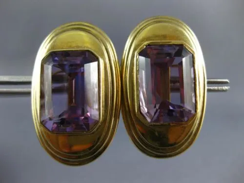 ANTIQUE EXTRA LARGE AAA AMETHYST 14KT YELLOW GOLD EMERALD CUT OVAL EARRINGS