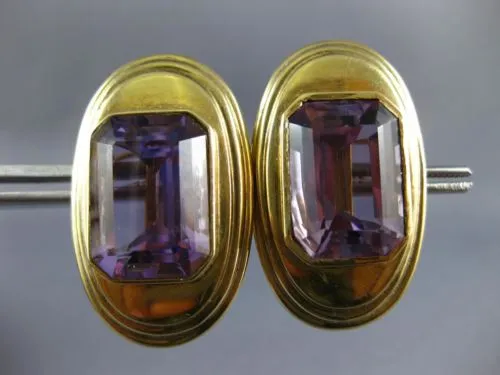 ANTIQUE EXTRA LARGE AAA AMETHYST 14KT YELLOW GOLD EMERALD CUT OVAL EARRINGS