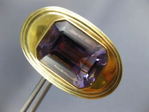 ANTIQUE EXTRA LARGE AAA AMETHYST 14KT YELLOW GOLD EMERALD CUT OVAL EARRINGS