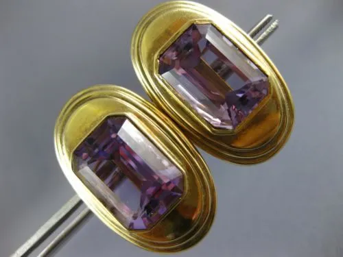 ANTIQUE EXTRA LARGE AAA AMETHYST 14KT YELLOW GOLD EMERALD CUT OVAL EARRINGS