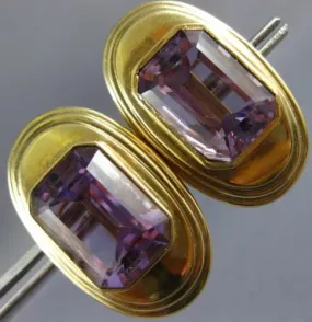 ANTIQUE EXTRA LARGE AAA AMETHYST 14KT YELLOW GOLD EMERALD CUT OVAL EARRINGS