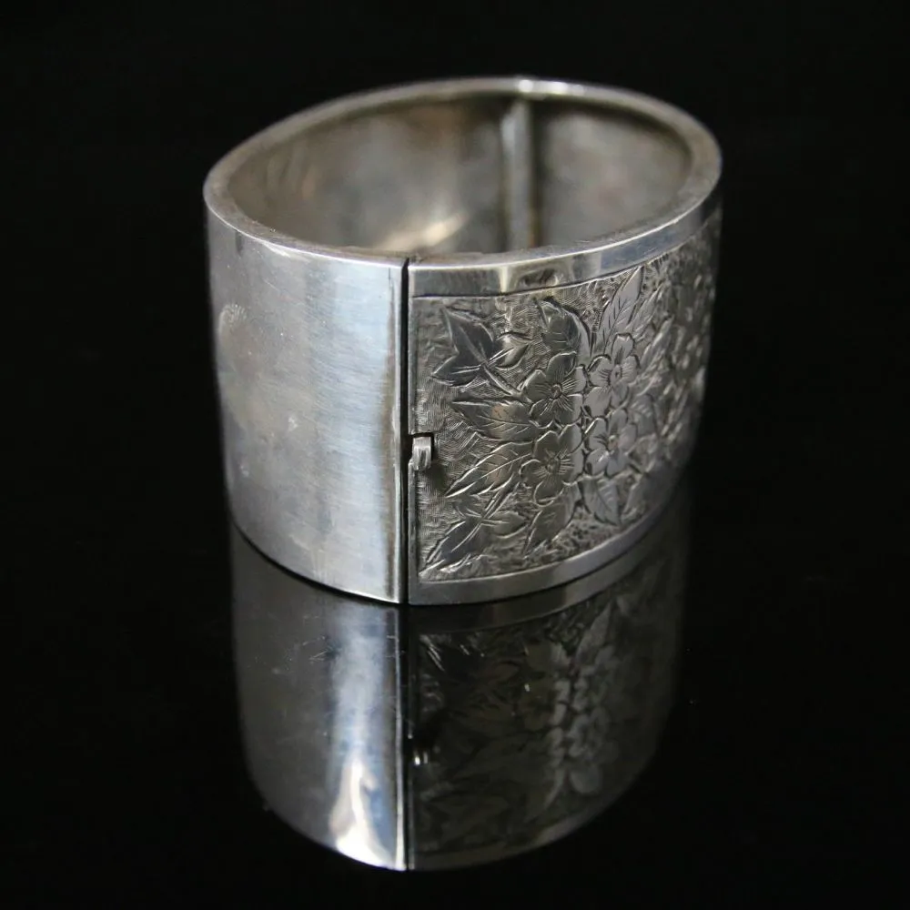 Antique Victorian Silver Wide Bangle - Dated Birmingham 1880