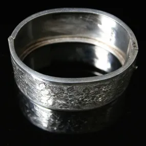Antique Victorian Silver Wide Bangle - Dated Birmingham 1880