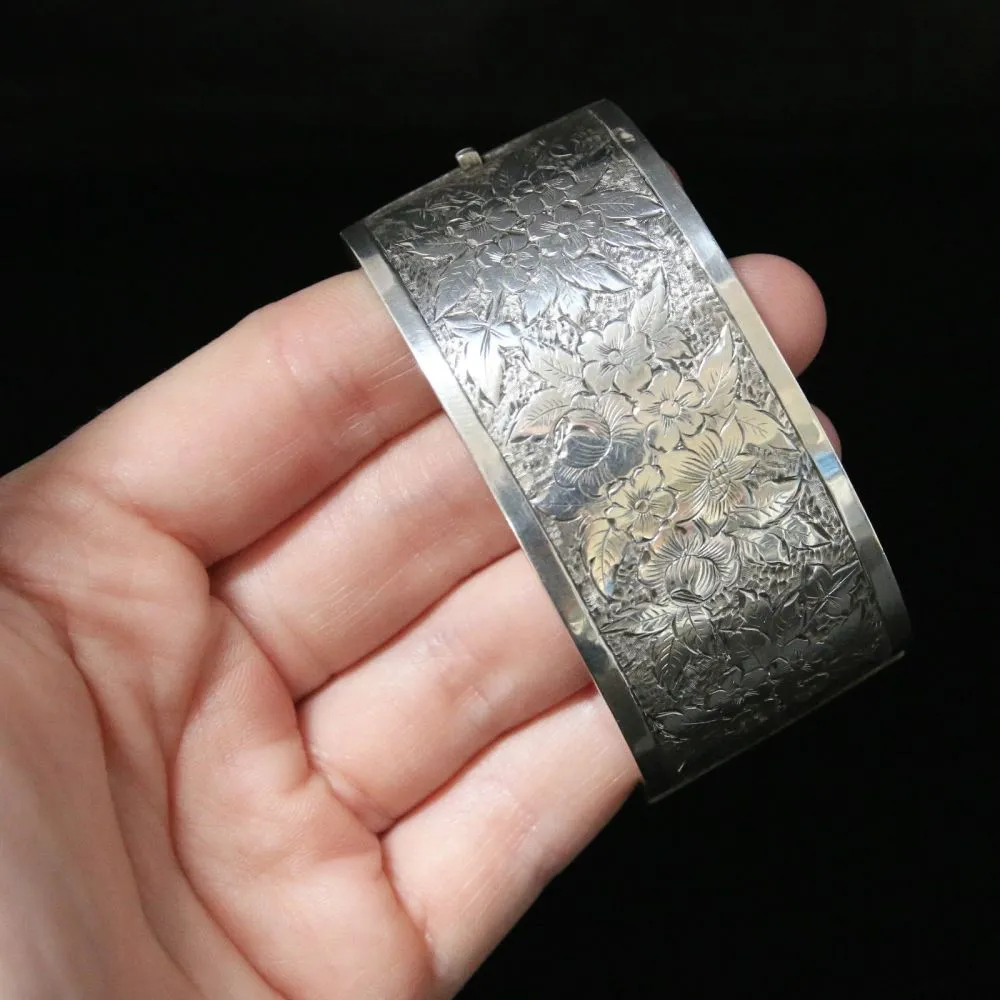 Antique Victorian Silver Wide Bangle - Dated Birmingham 1880