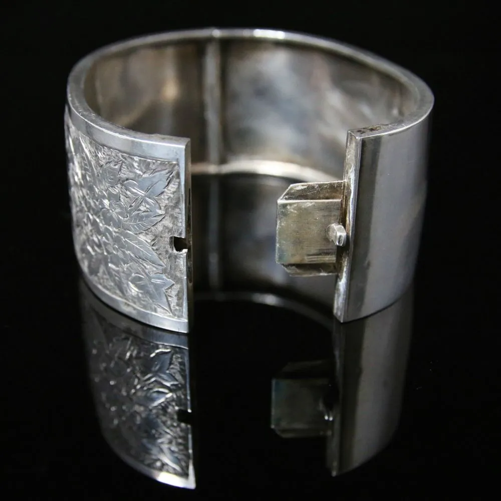 Antique Victorian Silver Wide Bangle - Dated Birmingham 1880