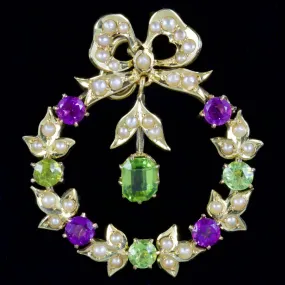 Antique Victorian Suffragette Bow Pendant 15Ct Gold Circa 1900