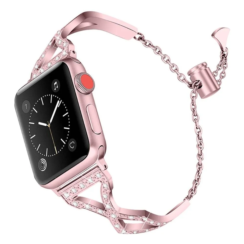 Apple Watch (45mm) rhinestone 304 stainless steel watch strap - Rose Pink