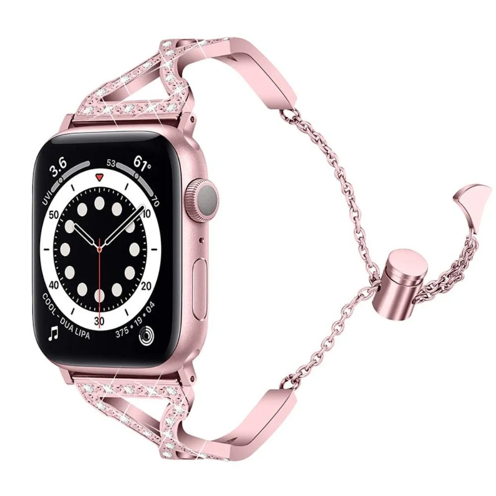 Apple Watch (45mm) rhinestone 304 stainless steel watch strap - Rose Pink