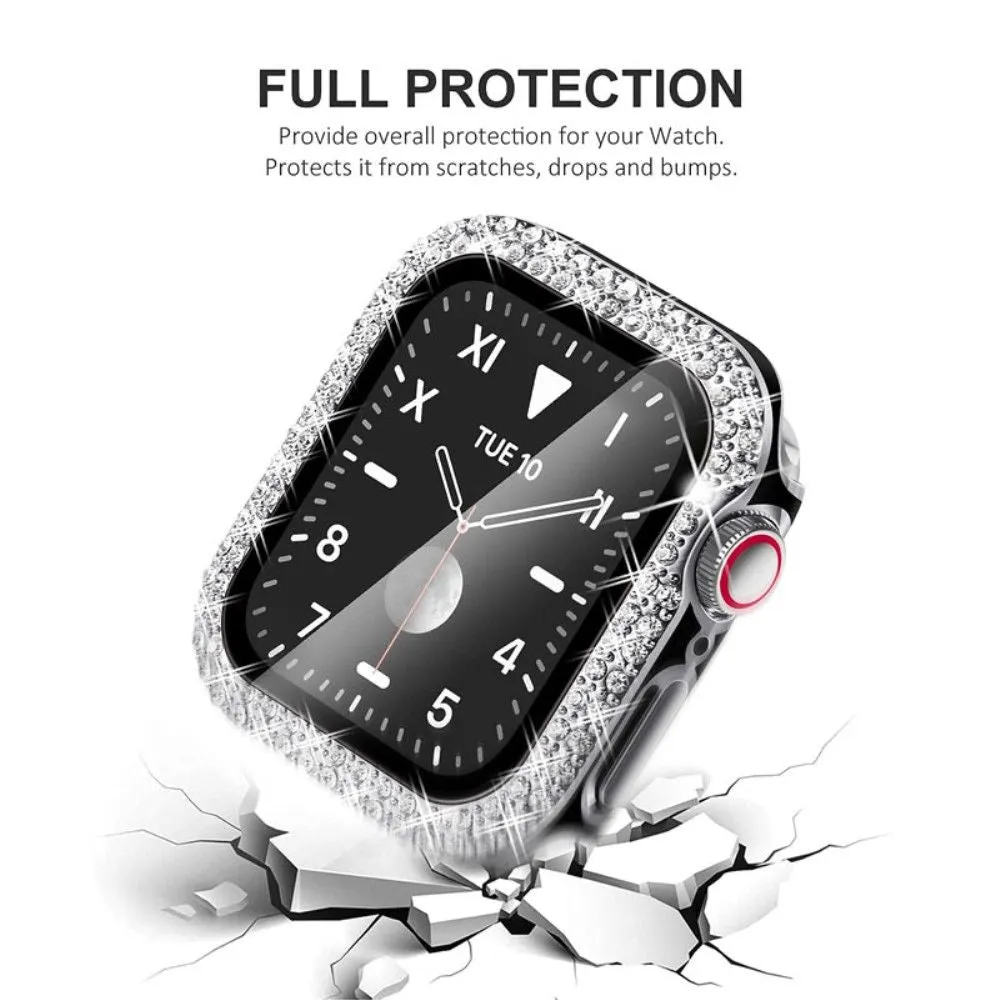 Apple Watch Series 3/2/1 38mm elegant stainless steel with rhinestone cover - Silver / Black Leather